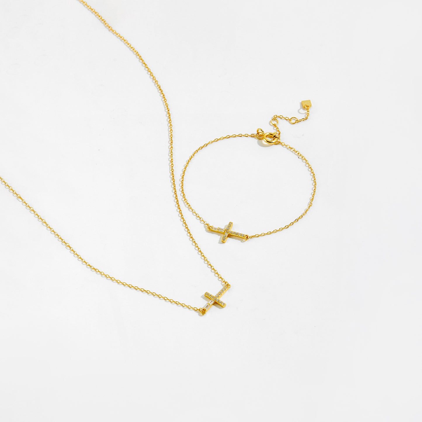 Felmeny Tilted Cross Bracelet in Silver with Zircon