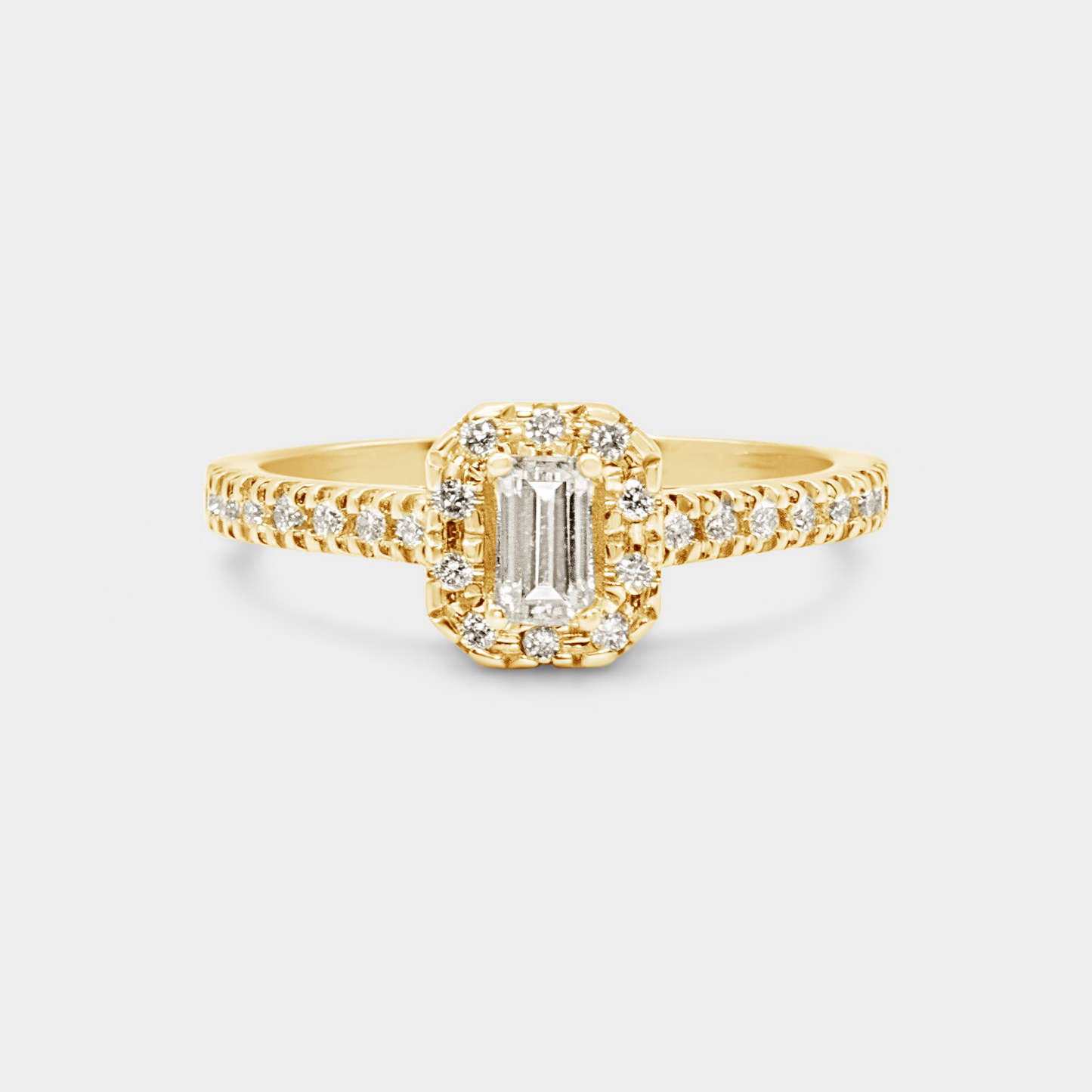 Felmeny Emerald-Cut Ring in Gold with Diamonds