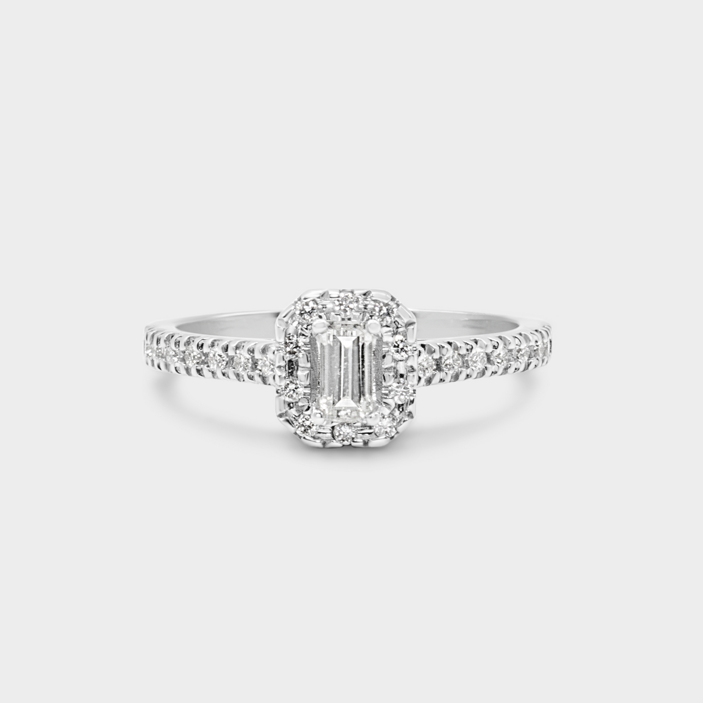 Felmeny Emerald-Cut Ring in White Gold with Diamonds