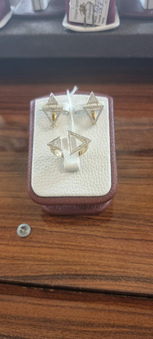 Felmeny Dual Pyramid Earrings in Gold with Diamonds