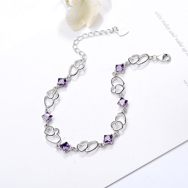 Felmeny Double Hearts Bracelet in Silver with Zircon