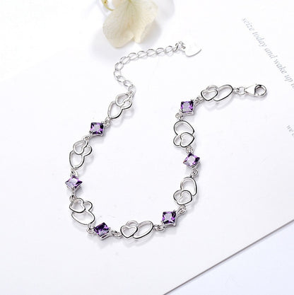 Felmeny Double Hearts Bracelet in Silver with Zircon