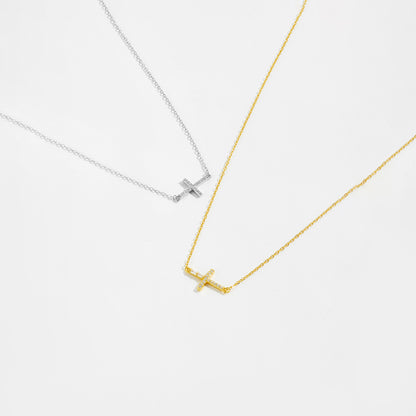 Felmeny Tilted Cross Necklace in Silver with Zircon