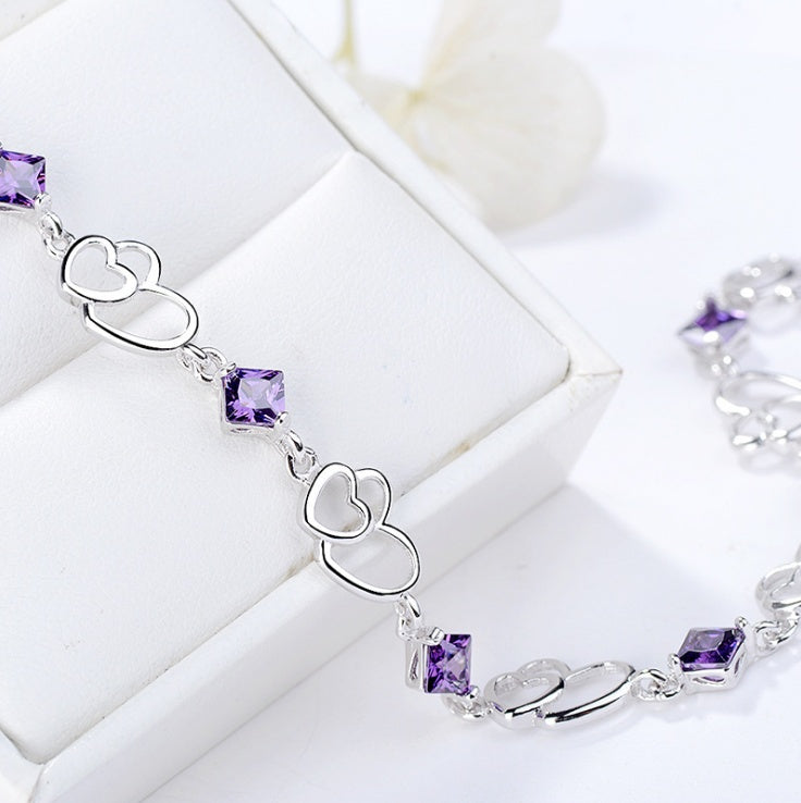 Felmeny Double Hearts Bracelet in Silver with Zircon