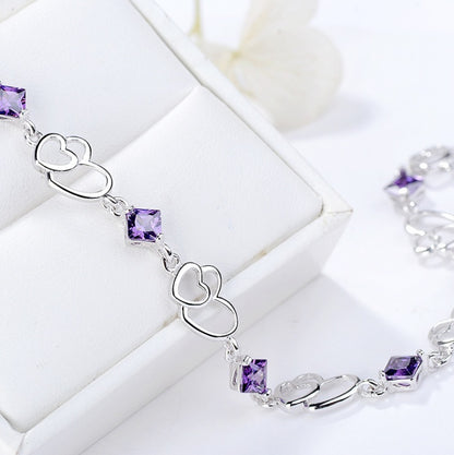 Felmeny Double Hearts Bracelet in Silver with Zircon