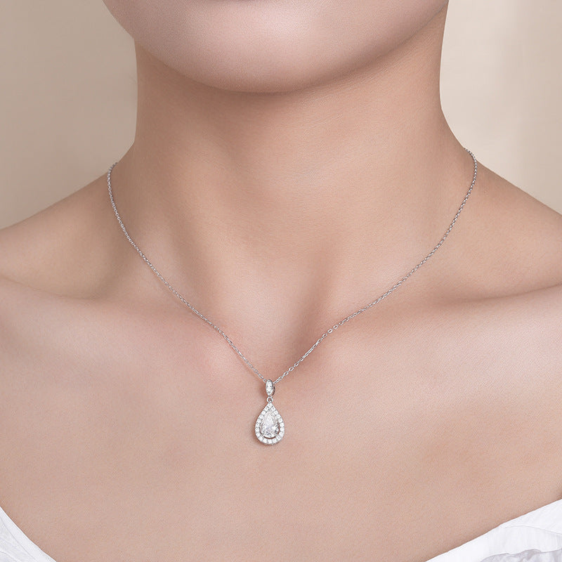 Felmeny Water Drop Necklace in Silver with Moissanite