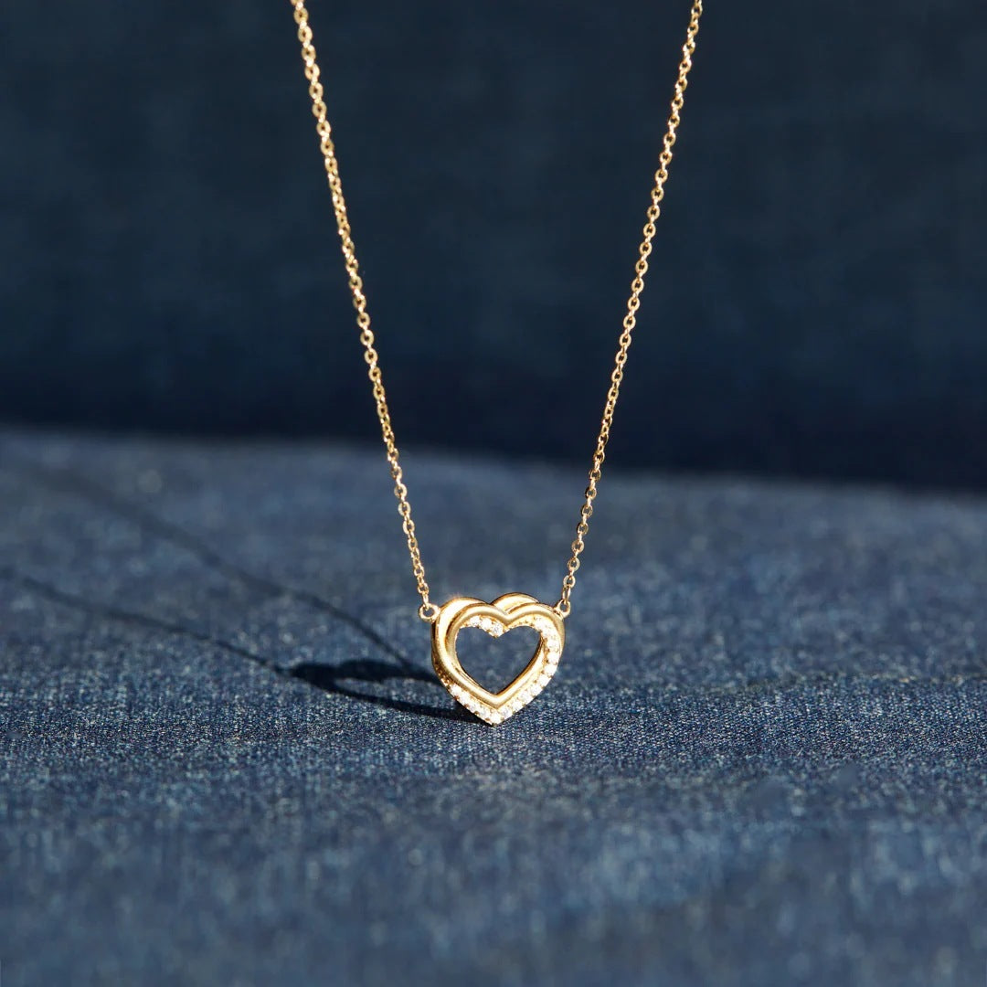 Felmeny Double Hollow Heart Necklace in Silver with Zircon
