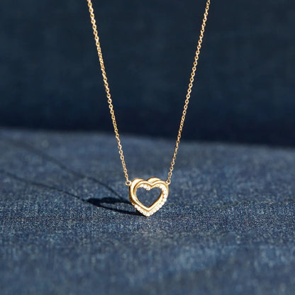 Felmeny Double Hollow Heart Necklace in Silver with Zircon