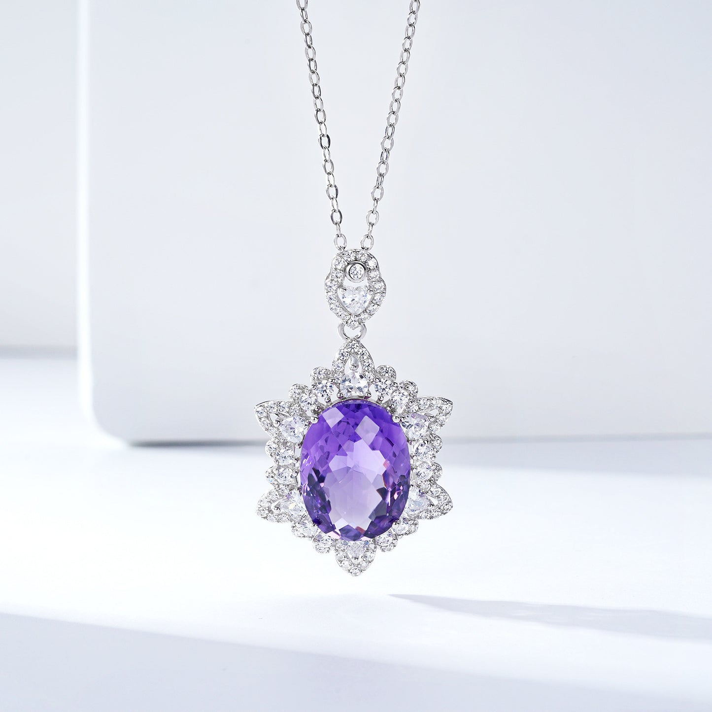 Felmeny Natural Amethyst Necklace in Silver with Crystal