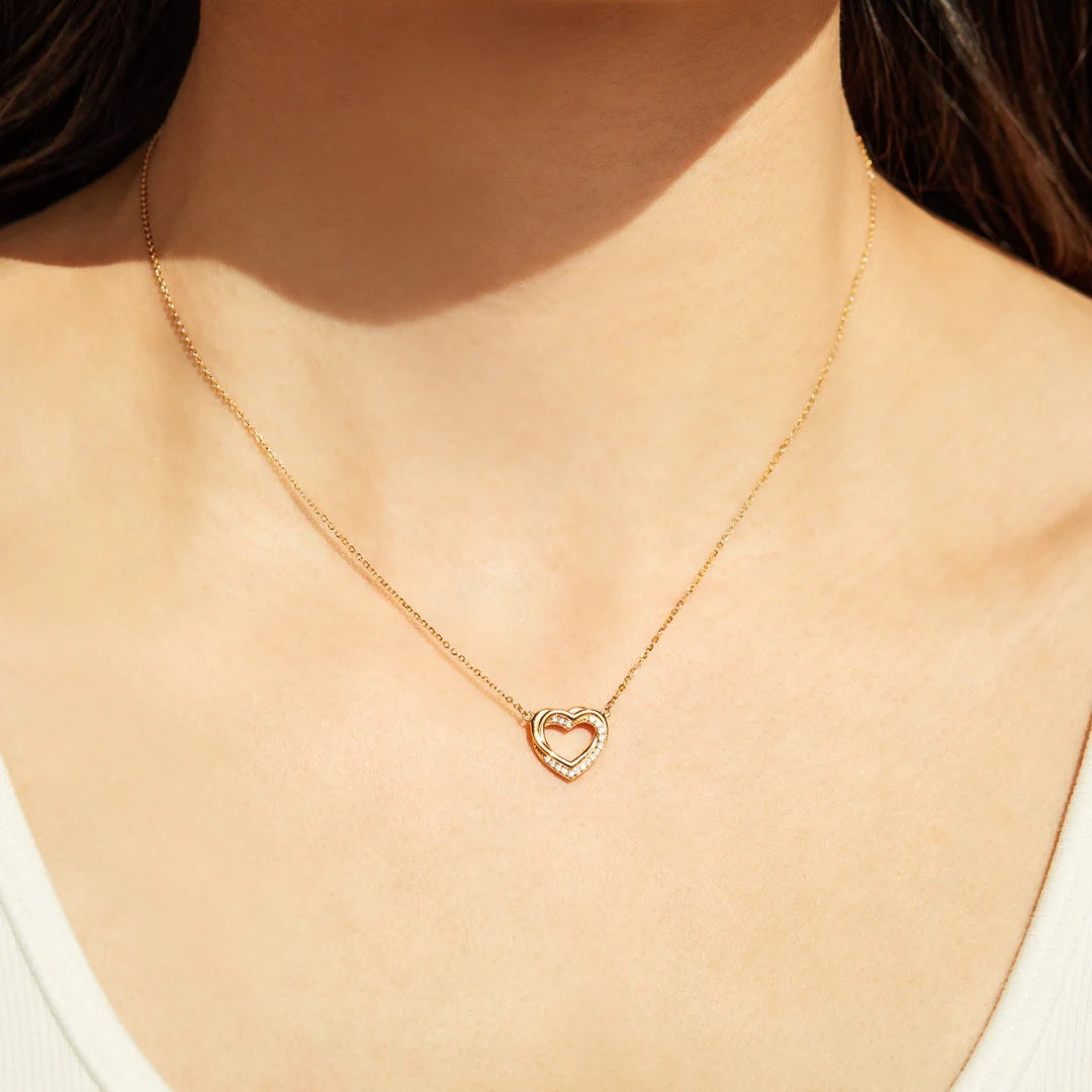 Felmeny Double Hollow Heart Necklace in Silver with Zircon