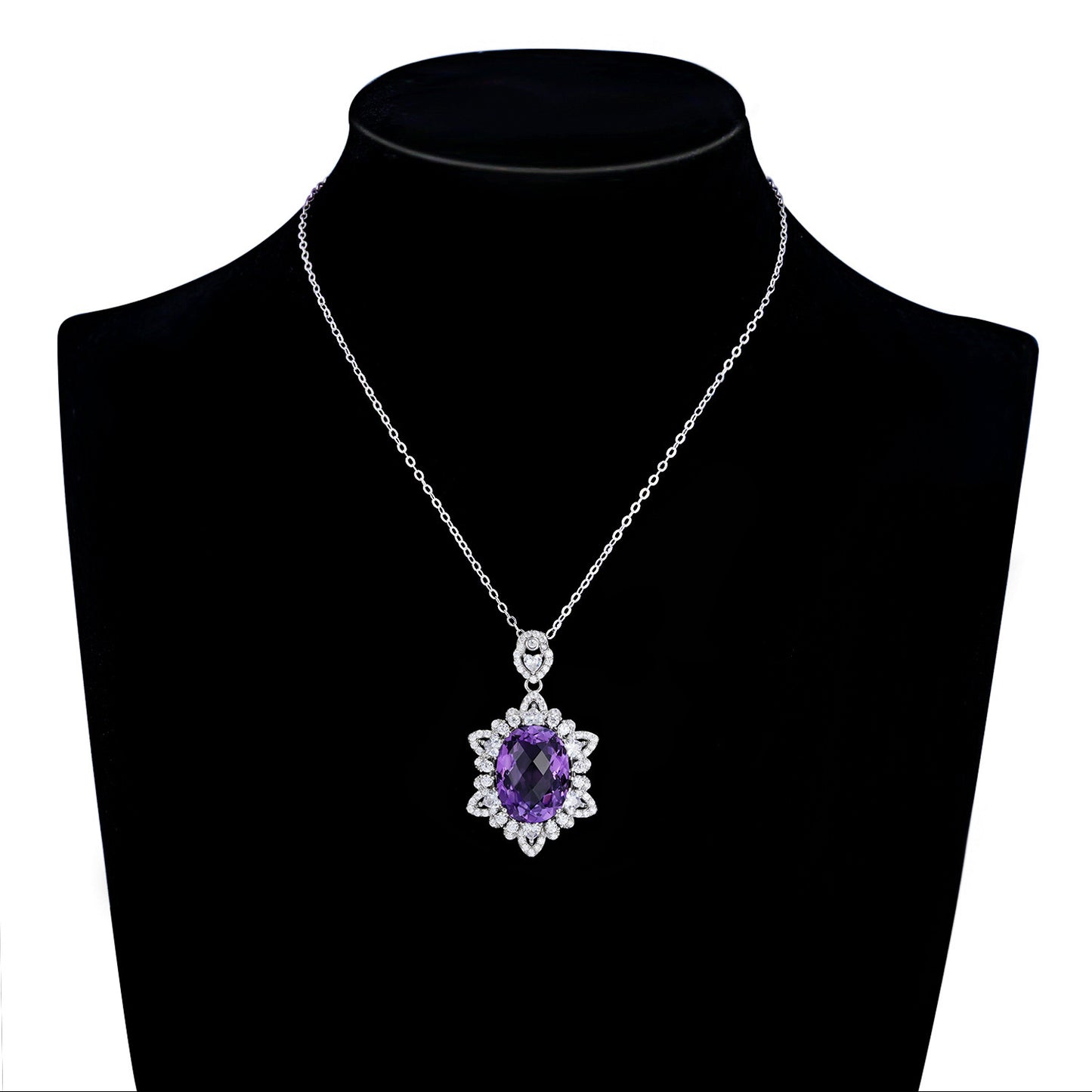 Felmeny Natural Amethyst Necklace in Silver with Crystal