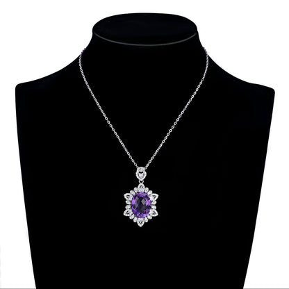 Felmeny Natural Amethyst Necklace in Silver with Crystal
