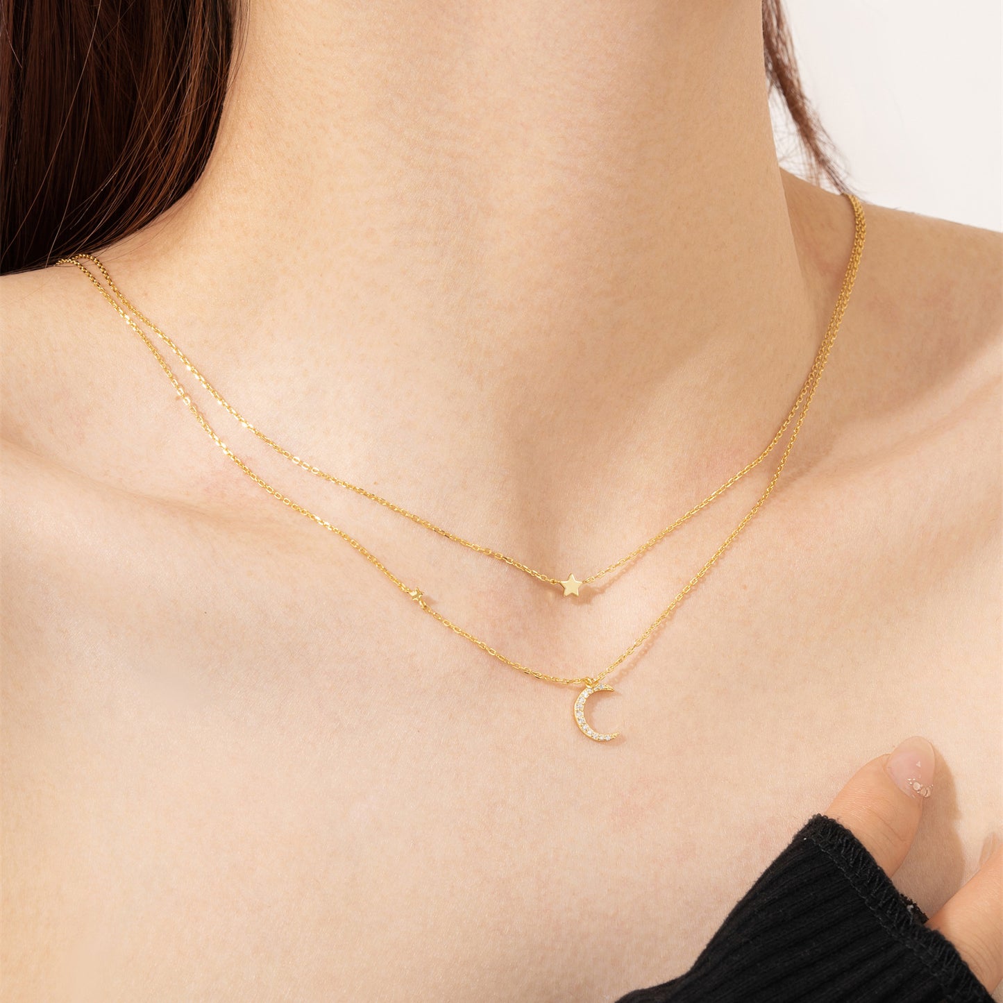 Felmeny Moony-Star Necklace in Silver with Zircon