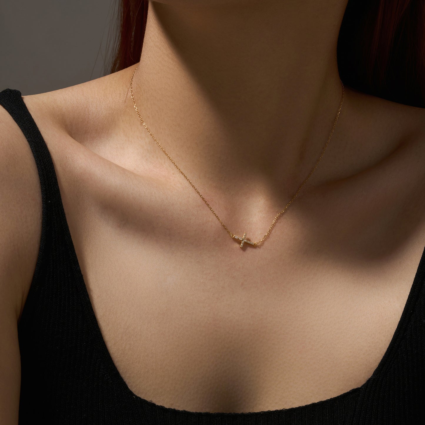 Felmeny Tilted Cross Necklace in Silver with Zircon