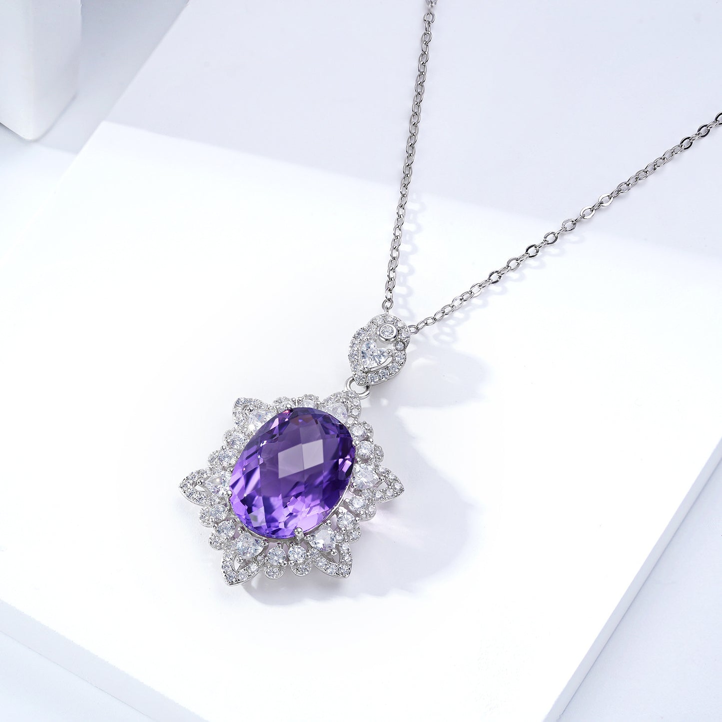 Felmeny Natural Amethyst Necklace in Silver with Crystal