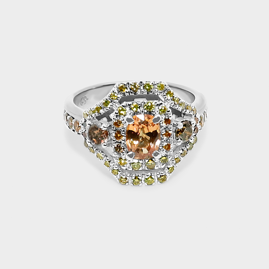 Felmeny Orange Sapphire Ring in White Gold with Diamonds