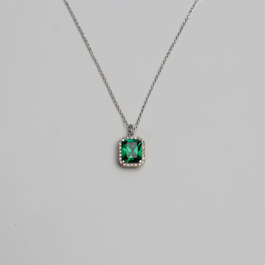 Felmeny Green Emerald Necklace in White Gold with Diamonds