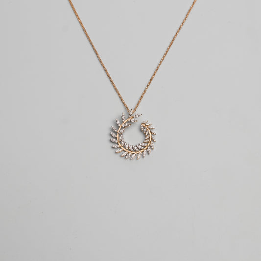 Felmeny Leaf Medium Necklace in Gold with Diamonds