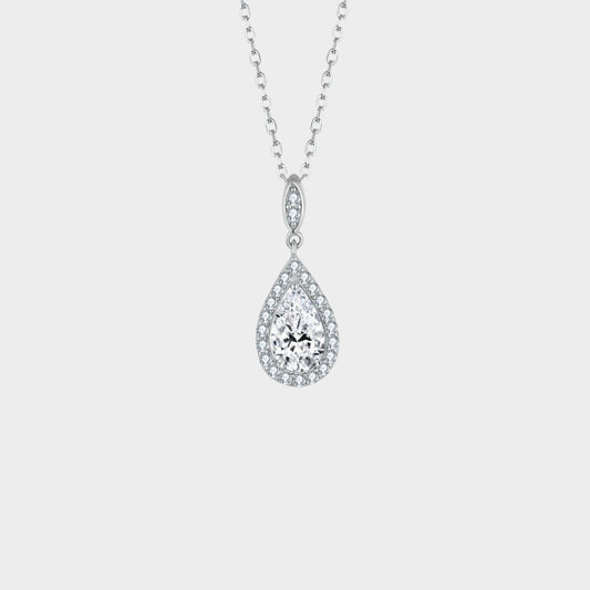 Felmeny Water Drop Necklace in Silver with Moissanite