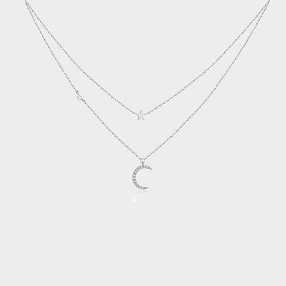 Felmeny Moony-Star Necklace in Silver with Zircon