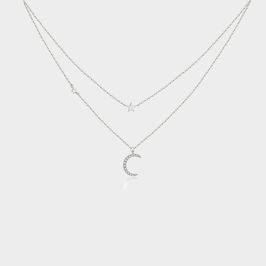 Felmeny Moony-Star Necklace in Silver with Zircon