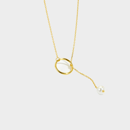 Felmeny Brushed Ball Necklace in Silver with Pearl