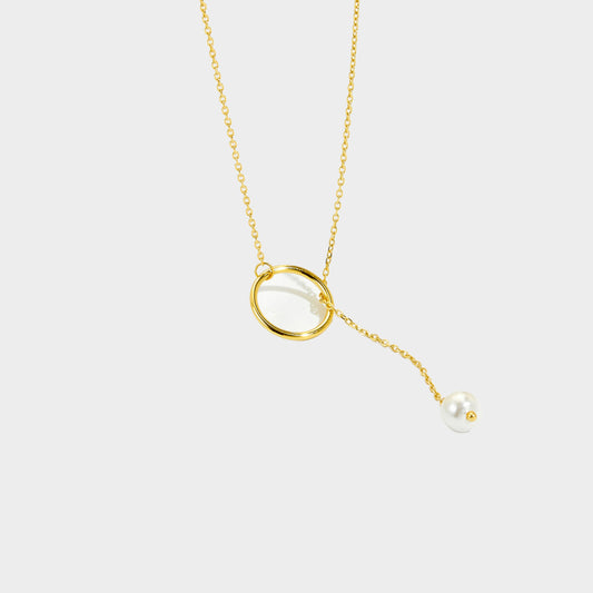 Felmeny Brushed Ball Necklace in Silver with Pearl