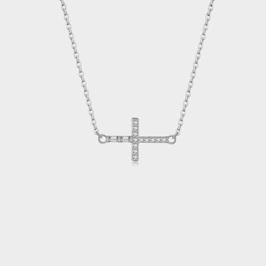 Felmeny Tilted Cross Necklace in Silver with Zircon
