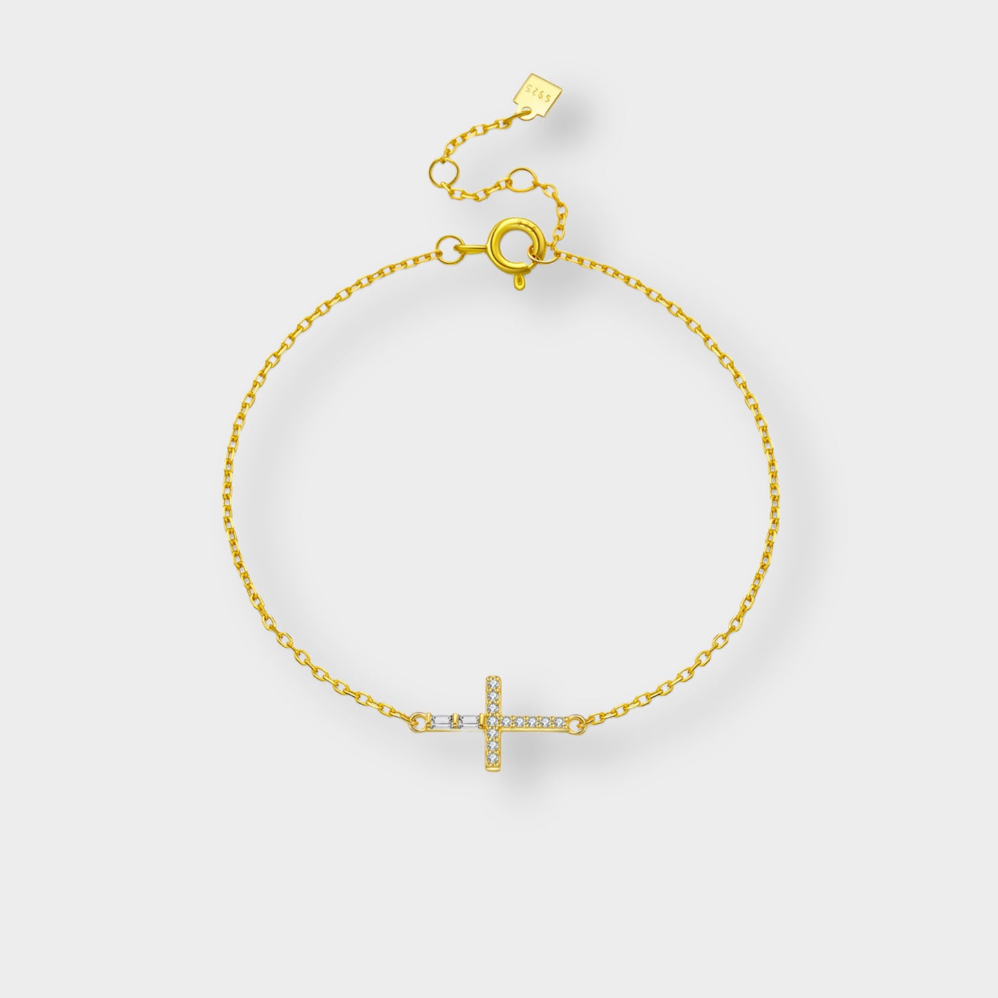 Felmeny Tilted Cross Bracelet in Silver with Zircon
