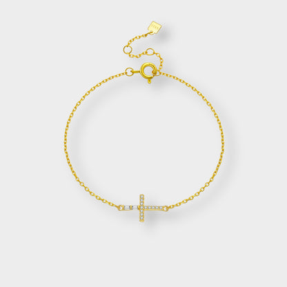 Felmeny Tilted Cross Bracelet in Silver with Zircon