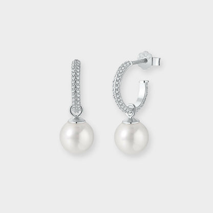 Felmeny Dangle Pearl Earrings in Silver with Zircon