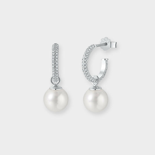 Felmeny Dangle Pearl Earrings in Silver with Zircon