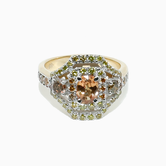 Felmeny Orange Sapphire Ring in Gold with Diamonds