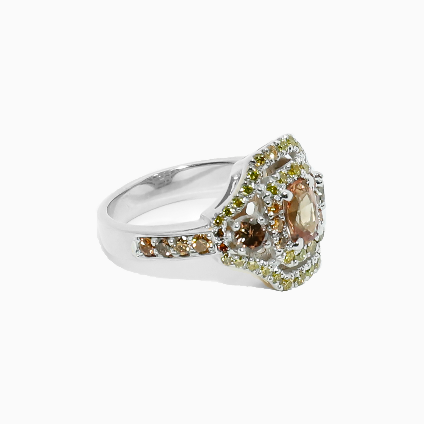 Felmeny Orange Sapphire Ring in White Gold with Diamonds