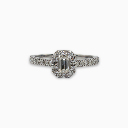 Felmeny Emerald-Cut Ring in White Gold with Diamonds