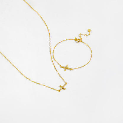 Felmeny Tilted Cross Bracelet in Silver with Zircon