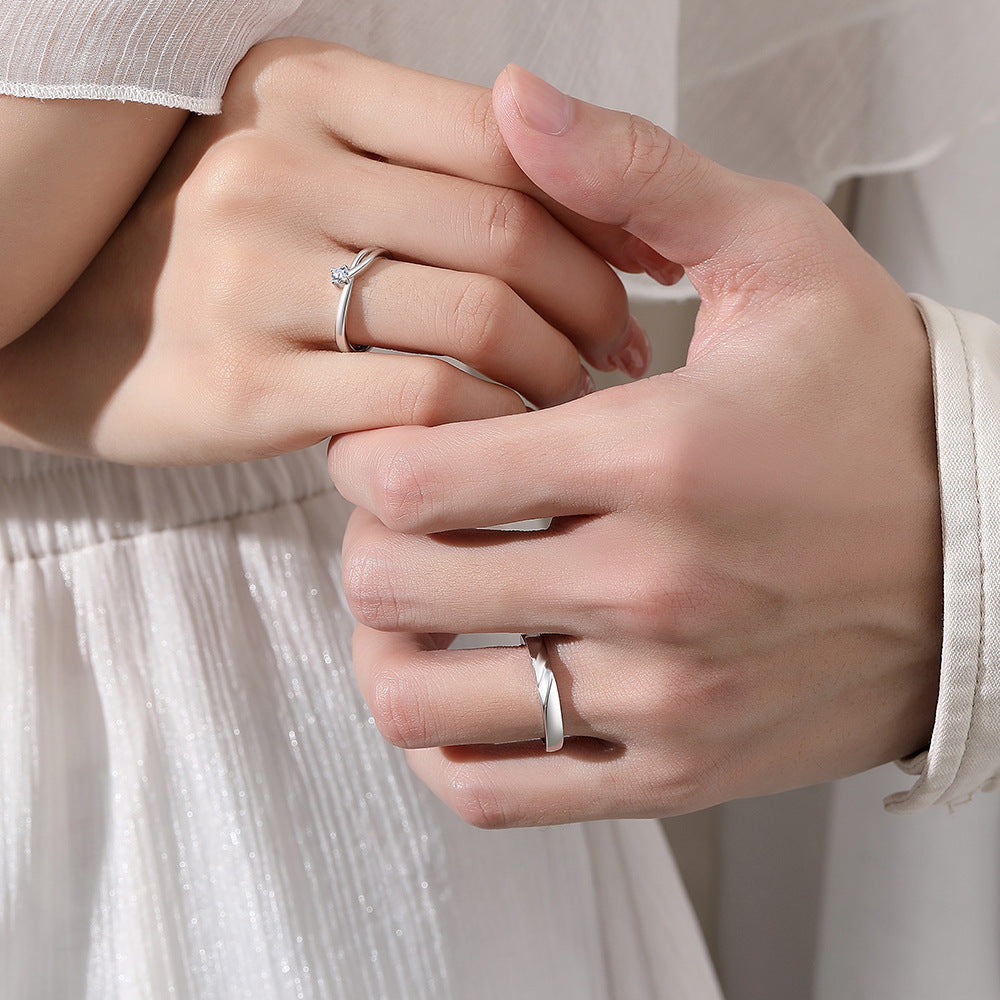 Felmeny Meteorite Couple Ring in Silver with Zircon