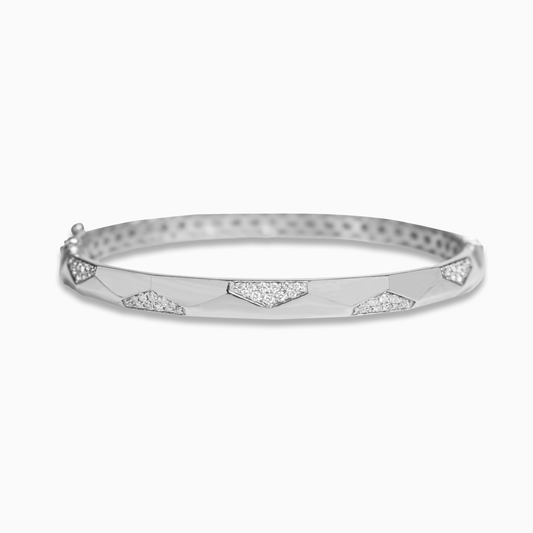 Felmeny Crested Home Bangle in White Gold with Diamonds