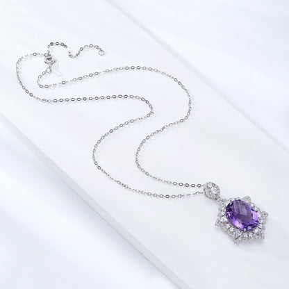 Felmeny Natural Amethyst Necklace in Silver with Crystal