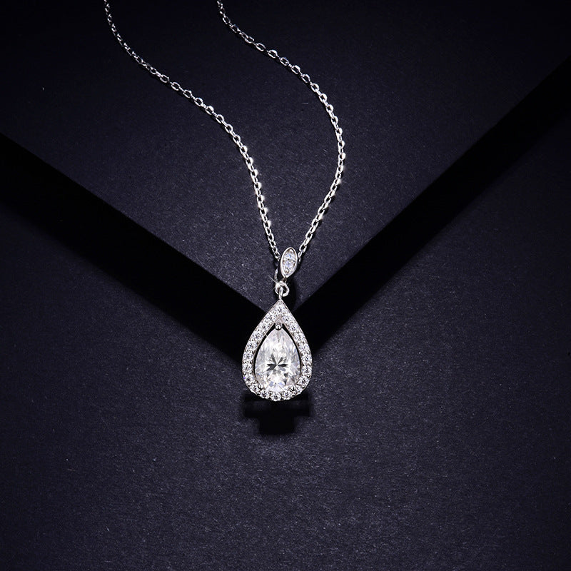 Felmeny Water Drop Necklace in Silver with Moissanite