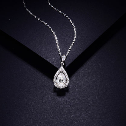 Felmeny Water Drop Necklace in Silver with Moissanite