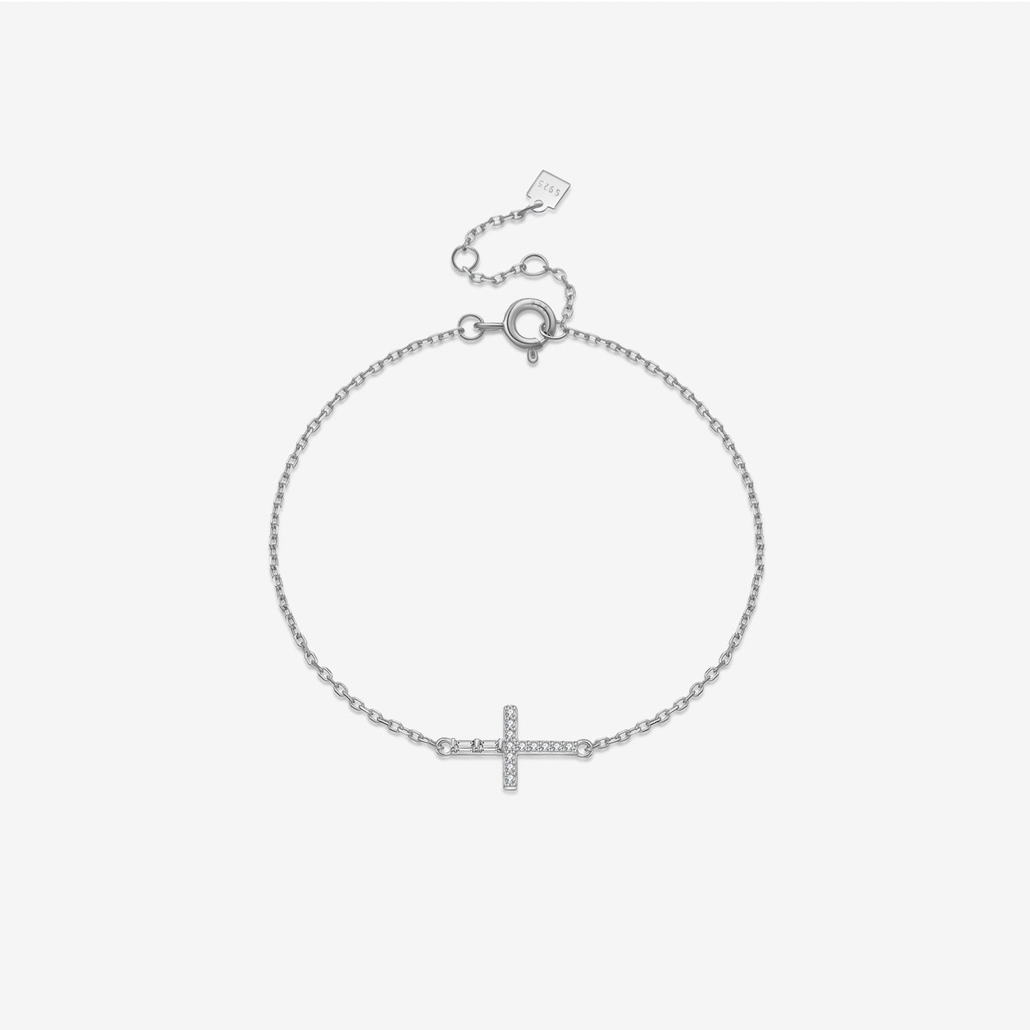 Felmeny Tilted Cross Bracelet in Silver with Zircon