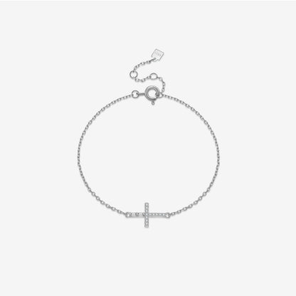 Felmeny Tilted Cross Bracelet in Silver with Zircon