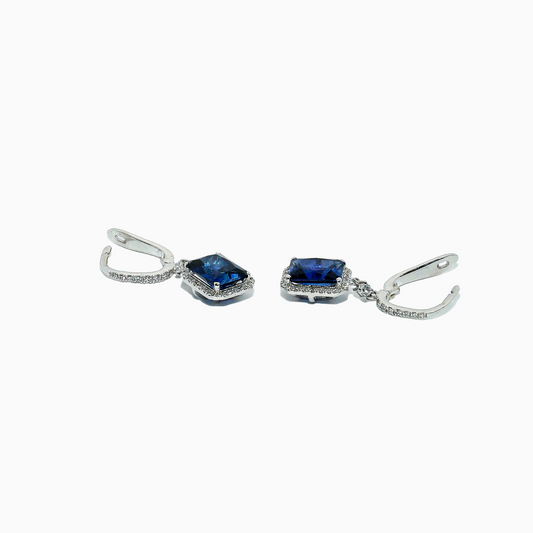 Felmeny Blue Sapphire Earrings in White Gold with Diamonds