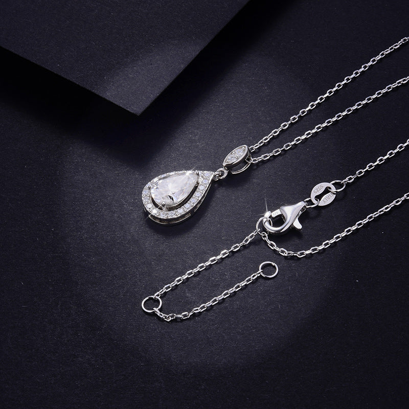 Felmeny Water Drop Necklace in Silver with Moissanite