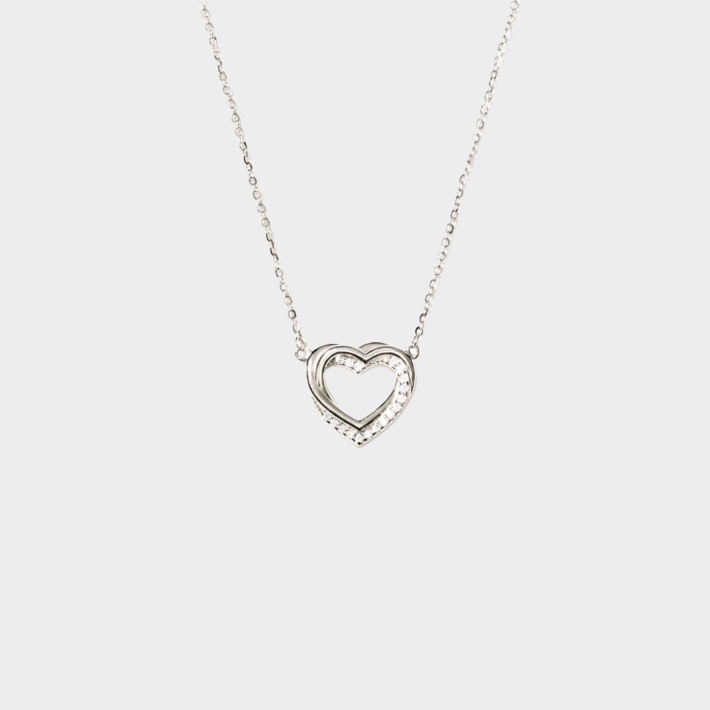 Felmeny Double Hollow Heart Necklace in Silver with Zircon