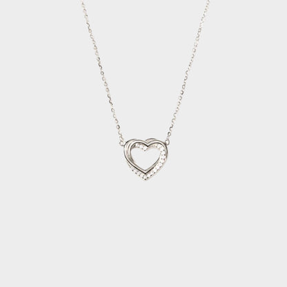Felmeny Double Hollow Heart Necklace in Silver with Zircon
