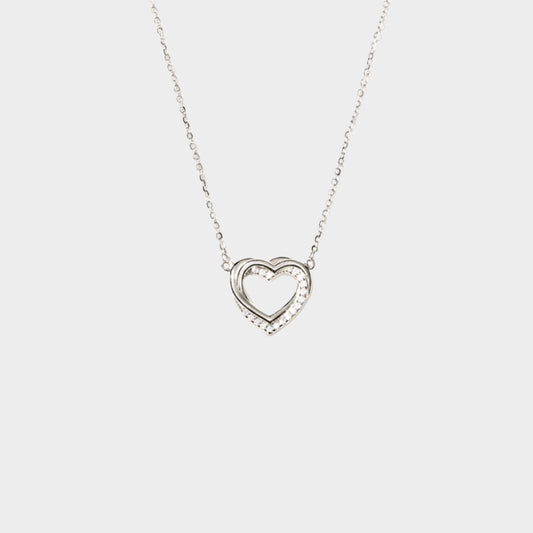 Felmeny Double Hollow Heart Necklace in Silver with Zircon