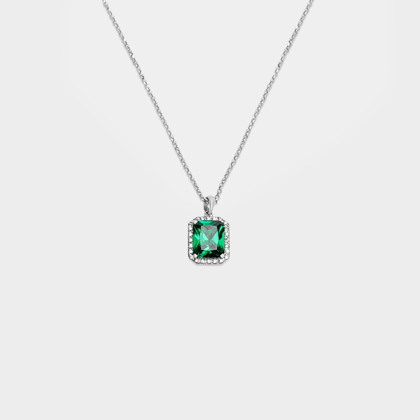 Felmeny Green Emerald Necklace in White Gold with Diamonds