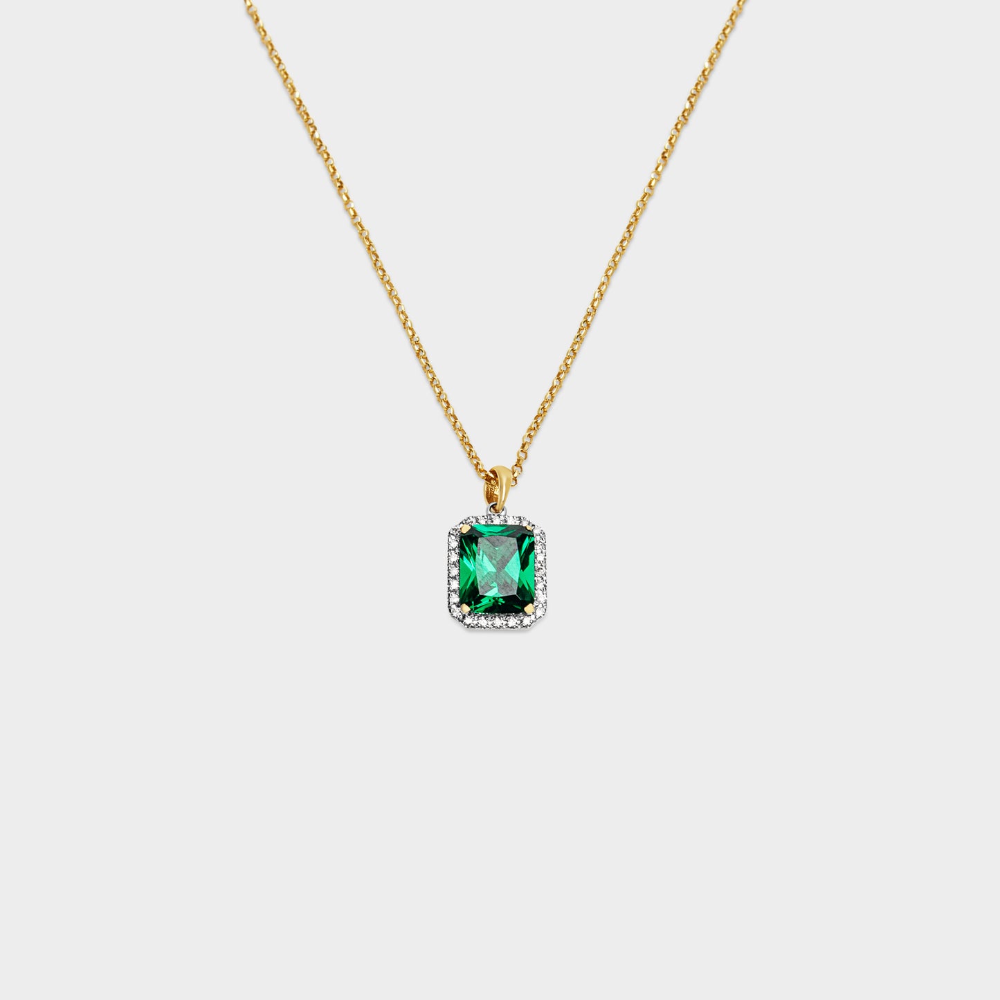 Felmeny Green Emerald Necklace in Gold with Diamonds